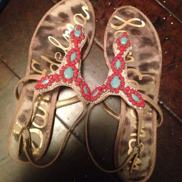 Sam Edelman beaded T strap flats sz 9 - Picture 1 of 2